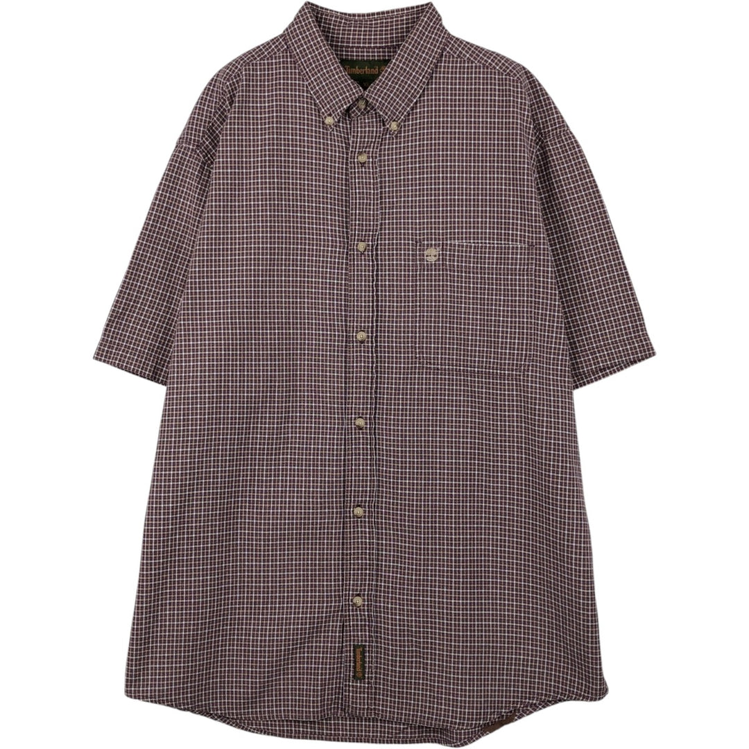 90s~00'S Timberland short sleeve button down check shirt men's XL size vintage cotton wine-red Vintage Second Hand