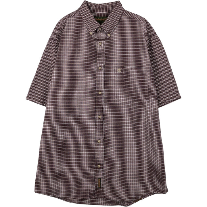 90s~00'S Timberland short sleeve button down check shirt men's XL size vintage cotton wine-red Vintage Second Hand