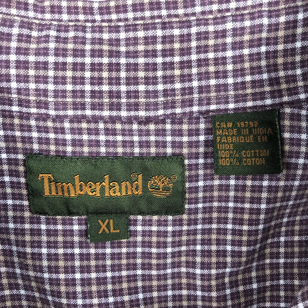 90s~00'S Timberland short sleeve button down check shirt men's XL size vintage cotton wine-red Vintage Second Hand