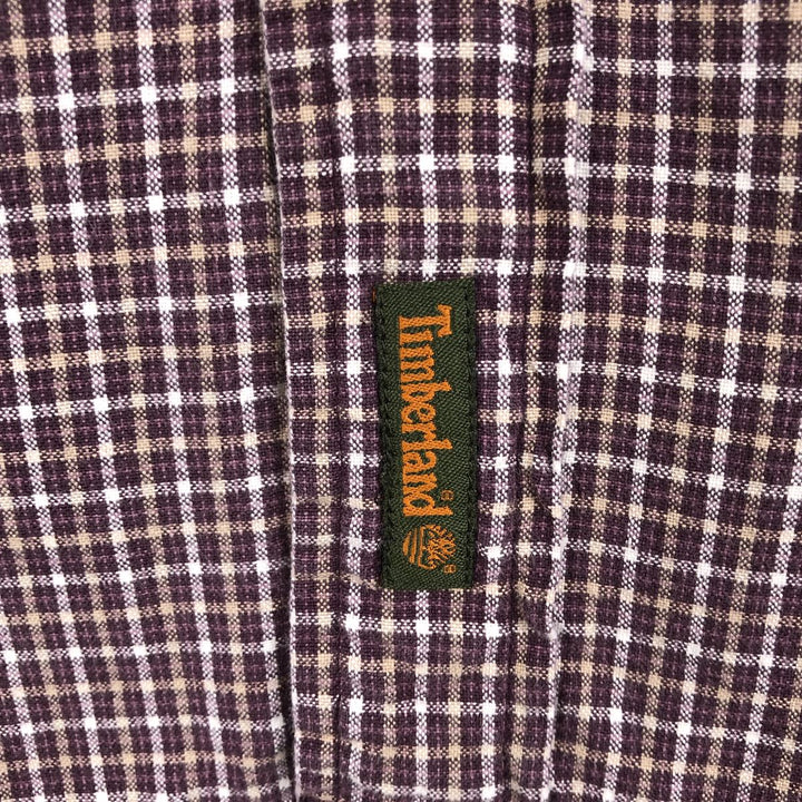 90s~00'S Timberland short sleeve button down check shirt men's XL size vintage cotton wine-red Vintage Second Hand