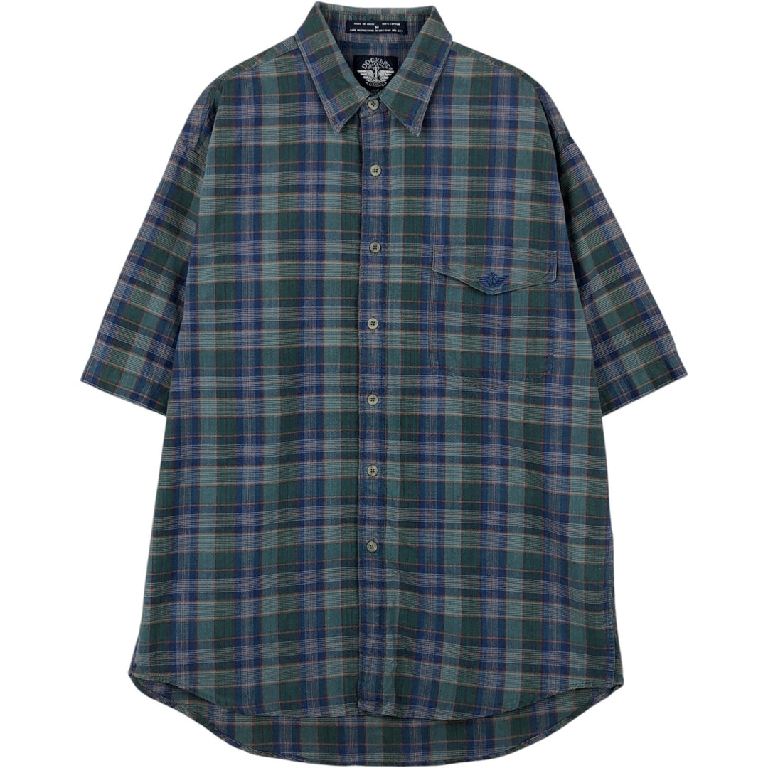 90'S Dockers Levi's Short-Sleeve Cotton Check Shirt, Men's Size M (Equivalent), Vintage cotton blue type Vintage Second Hand