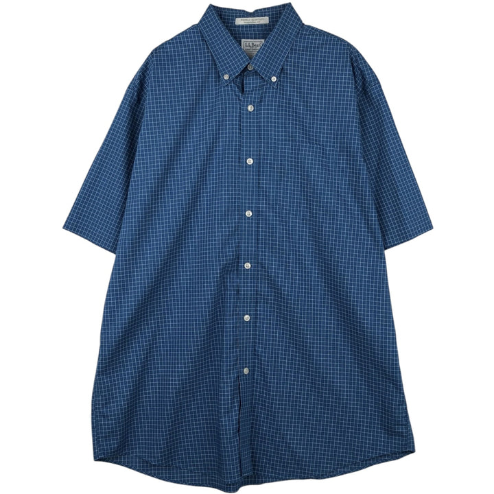 90s-00'S LLBean Traditional Fit Short-Sleeve Button-Down Check Shirt, Men's Size L (approx.), Vintage cotton Navy blue Vintage Second Hand