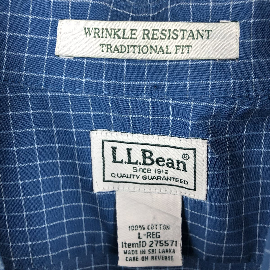 90s-00'S LLBean Traditional Fit Short-Sleeve Button-Down Check Shirt, Men's Size L (approx.), Vintage cotton Navy blue Vintage Second Hand