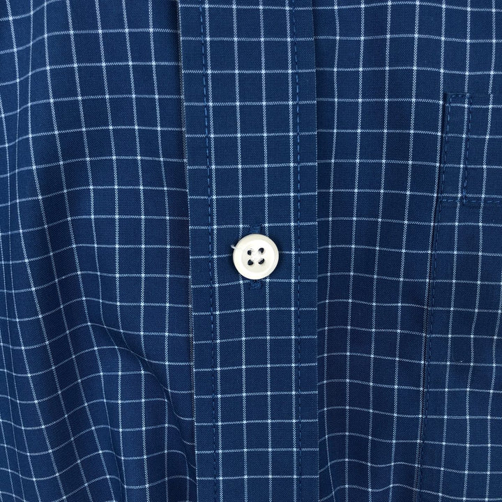 90s-00'S LLBean Traditional Fit Short-Sleeve Button-Down Check Shirt, Men's Size L (approx.), Vintage cotton Navy blue Vintage Second Hand