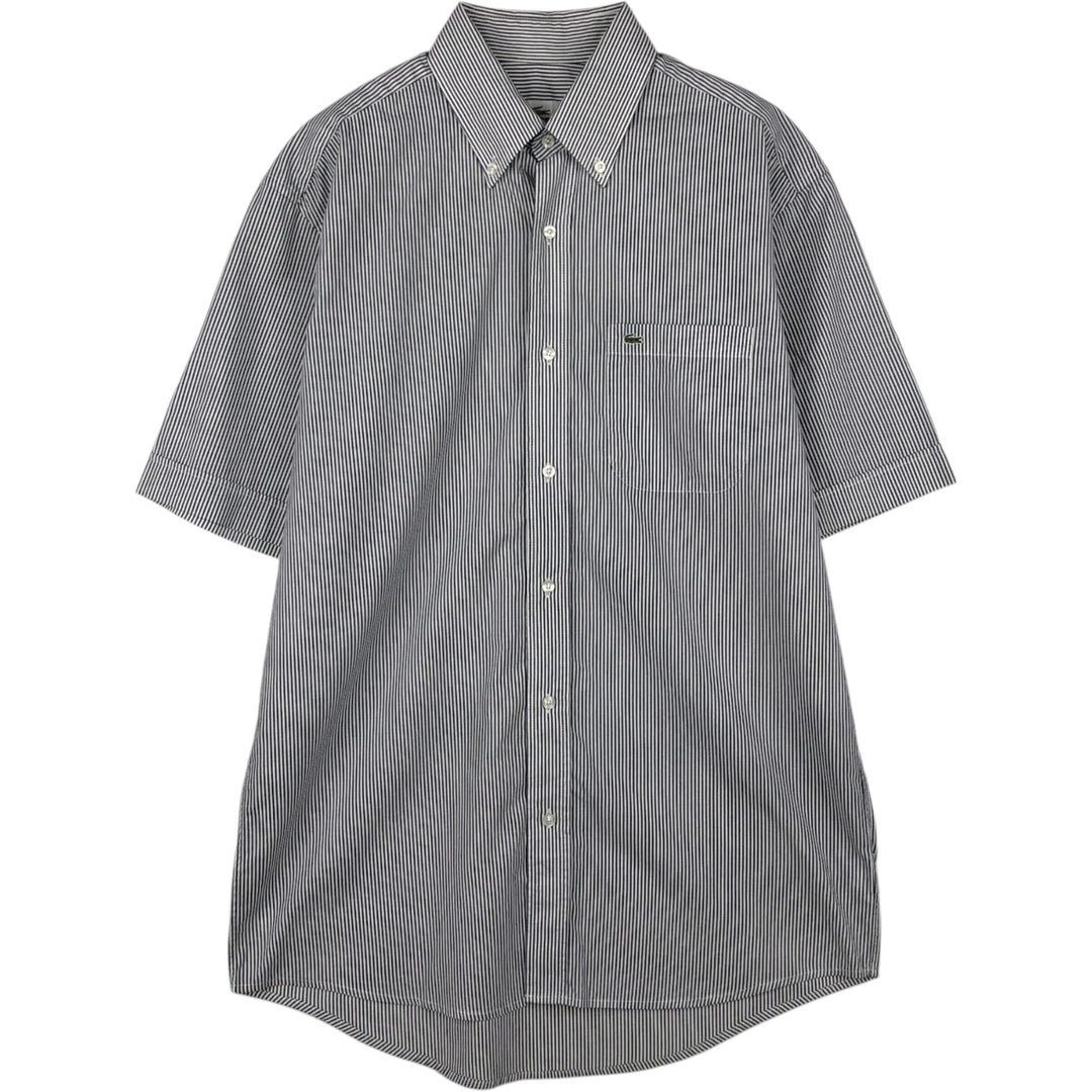 Lacoste Regular Fit Short-Sleeve Button-Down Striped Shirt, Men's Size L (approx.) cotton Charcoal Vintage Second Hand