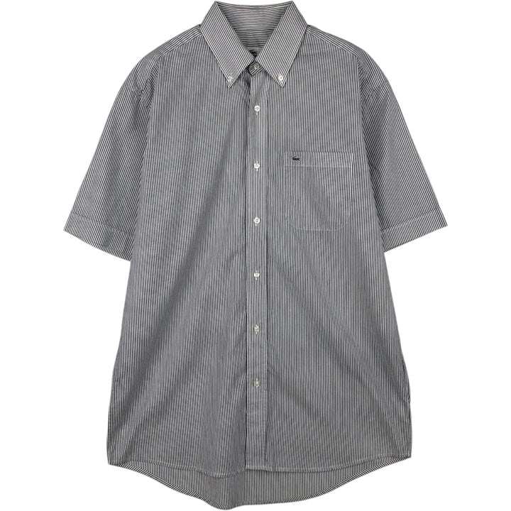 Lacoste Regular Fit Short-Sleeve Button-Down Striped Shirt, Men's Size L (approx.) cotton Charcoal Vintage Second Hand