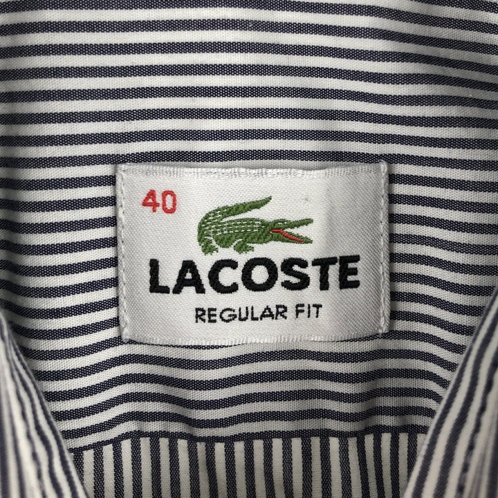 Lacoste Regular Fit Short-Sleeve Button-Down Striped Shirt, Men's Size L (approx.) cotton Charcoal Vintage Second Hand