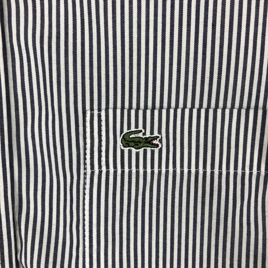 Lacoste Regular Fit Short-Sleeve Button-Down Striped Shirt, Men's Size L (approx.) cotton Charcoal Vintage Second Hand
