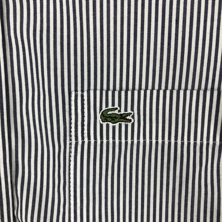Lacoste Regular Fit Short-Sleeve Button-Down Striped Shirt, Men's Size L (approx.) cotton Charcoal Vintage Second Hand