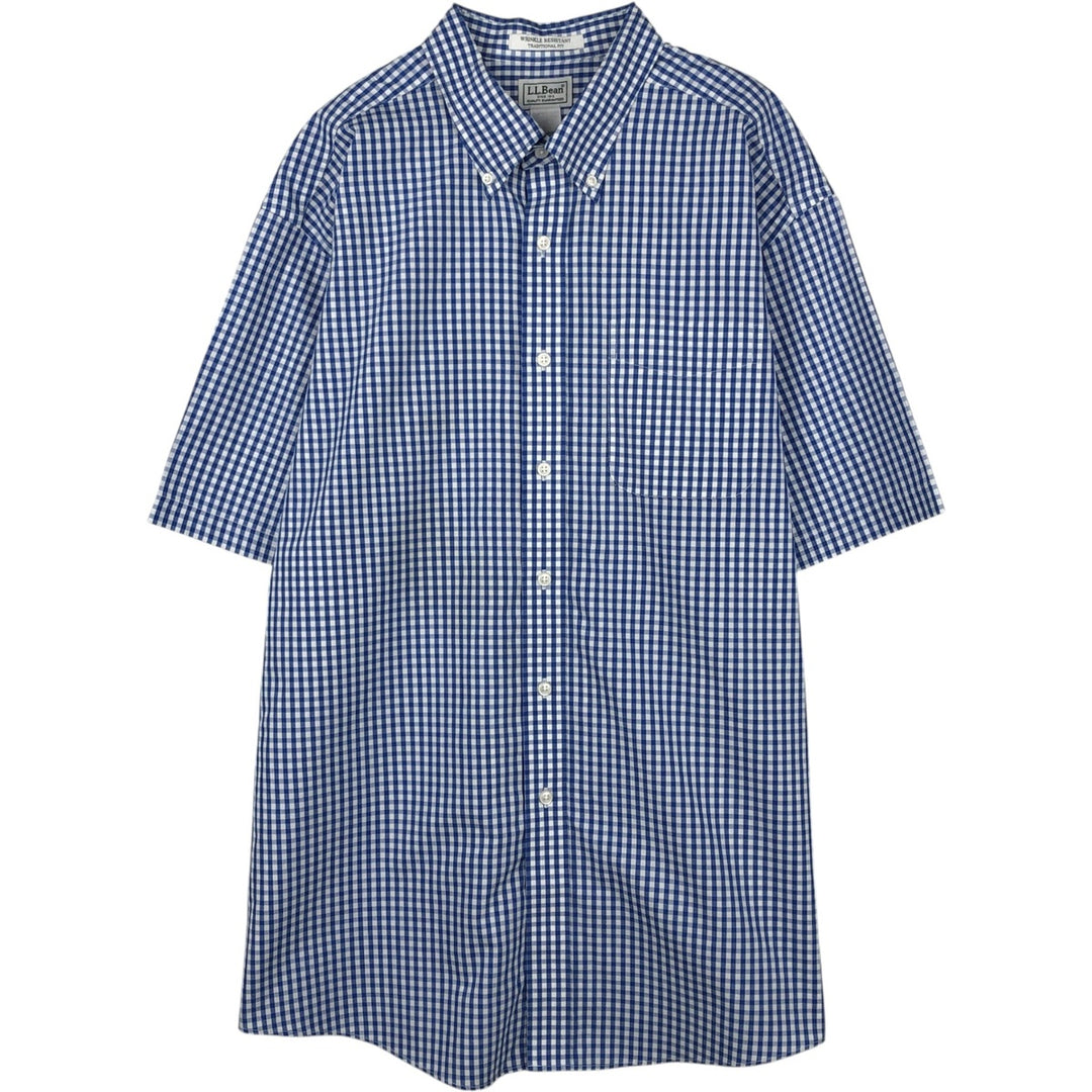 90s-00'S L.L.Bean Traditional Fit Gingham Check Short-Sleeve Button-Down Check Shirt, Men's Size XL (approx.) cotton blue type Vintage Second Hand