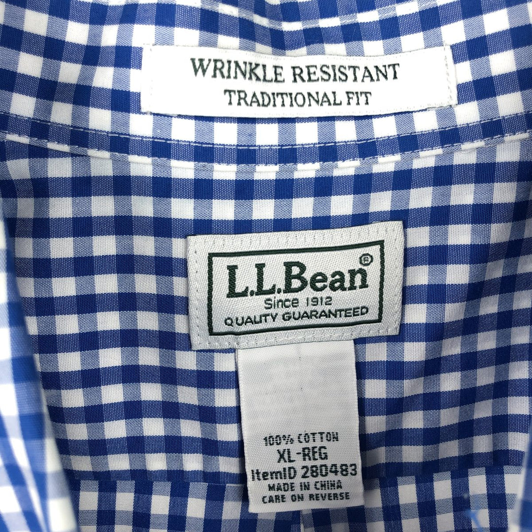 90s-00'S L.L.Bean Traditional Fit Gingham Check Short-Sleeve Button-Down Check Shirt, Men's Size XL (approx.) cotton blue type Vintage Second Hand