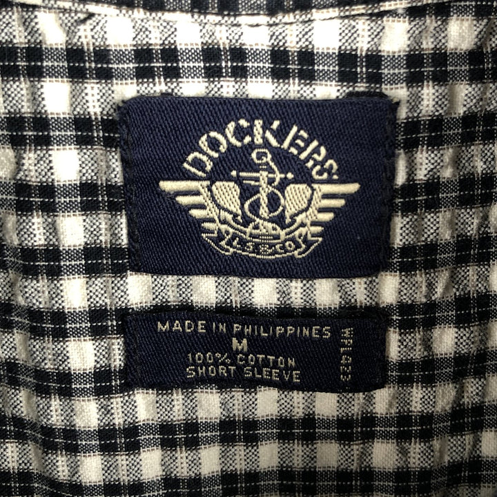 Dockers x Levi's Seersucker Short-Sleeve Button-Down Check Shirt, Men's Size M (approx.) cotton navy blue type Vintage Second Hand