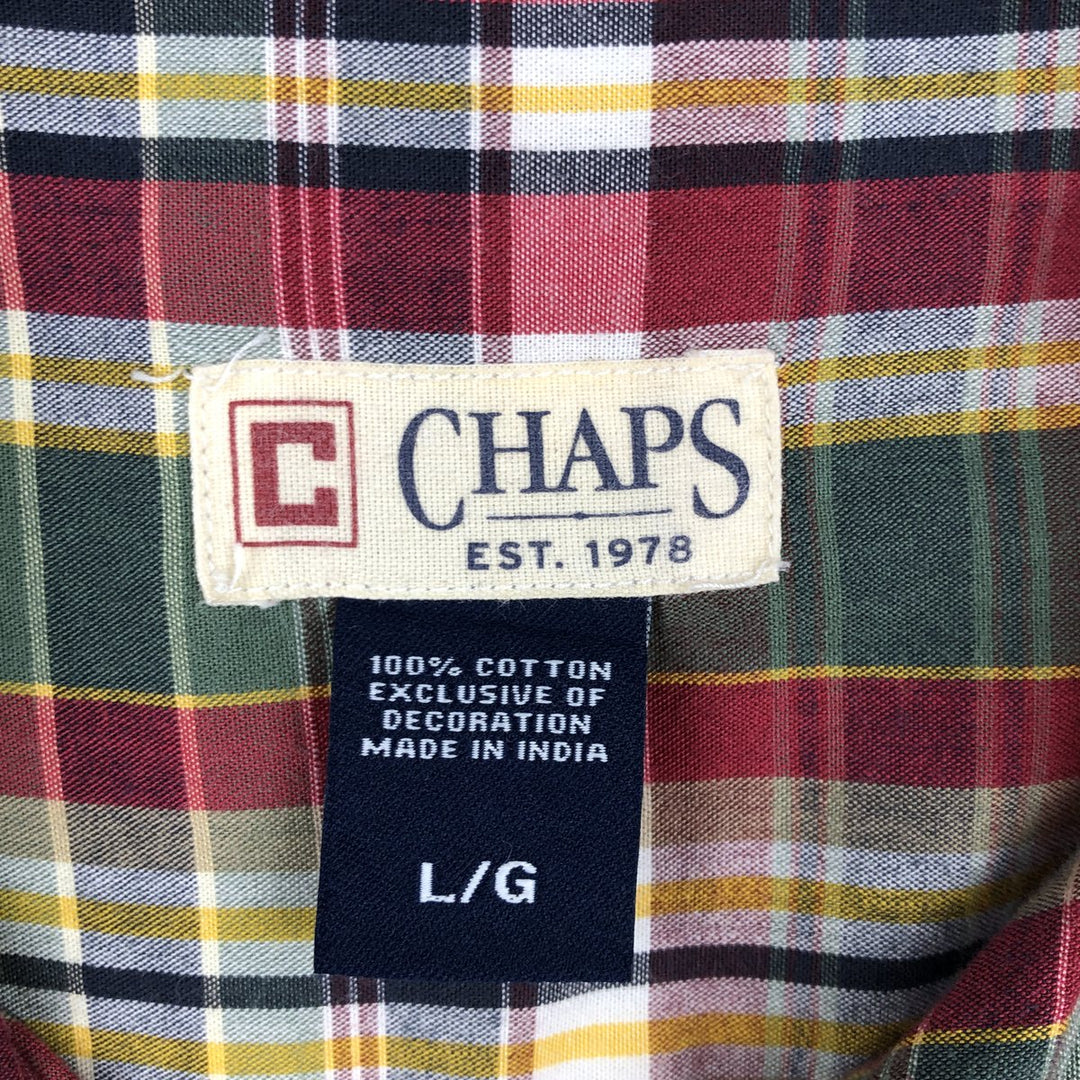 CHAPS Short-Sleeve Button-Down Check Shirt, Men's Size L (approx.) cotton red type Vintage Second Hand