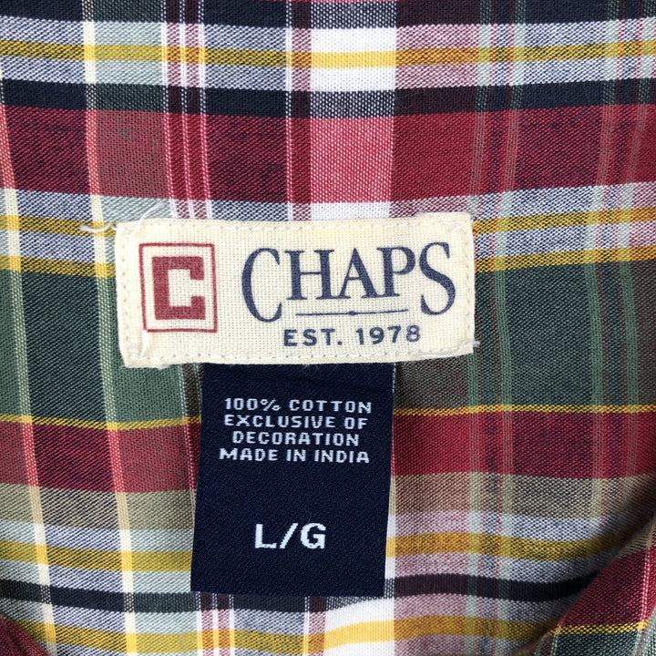 CHAPS Short-Sleeve Button-Down Check Shirt, Men's Size L (approx.) cotton red type Vintage Second Hand