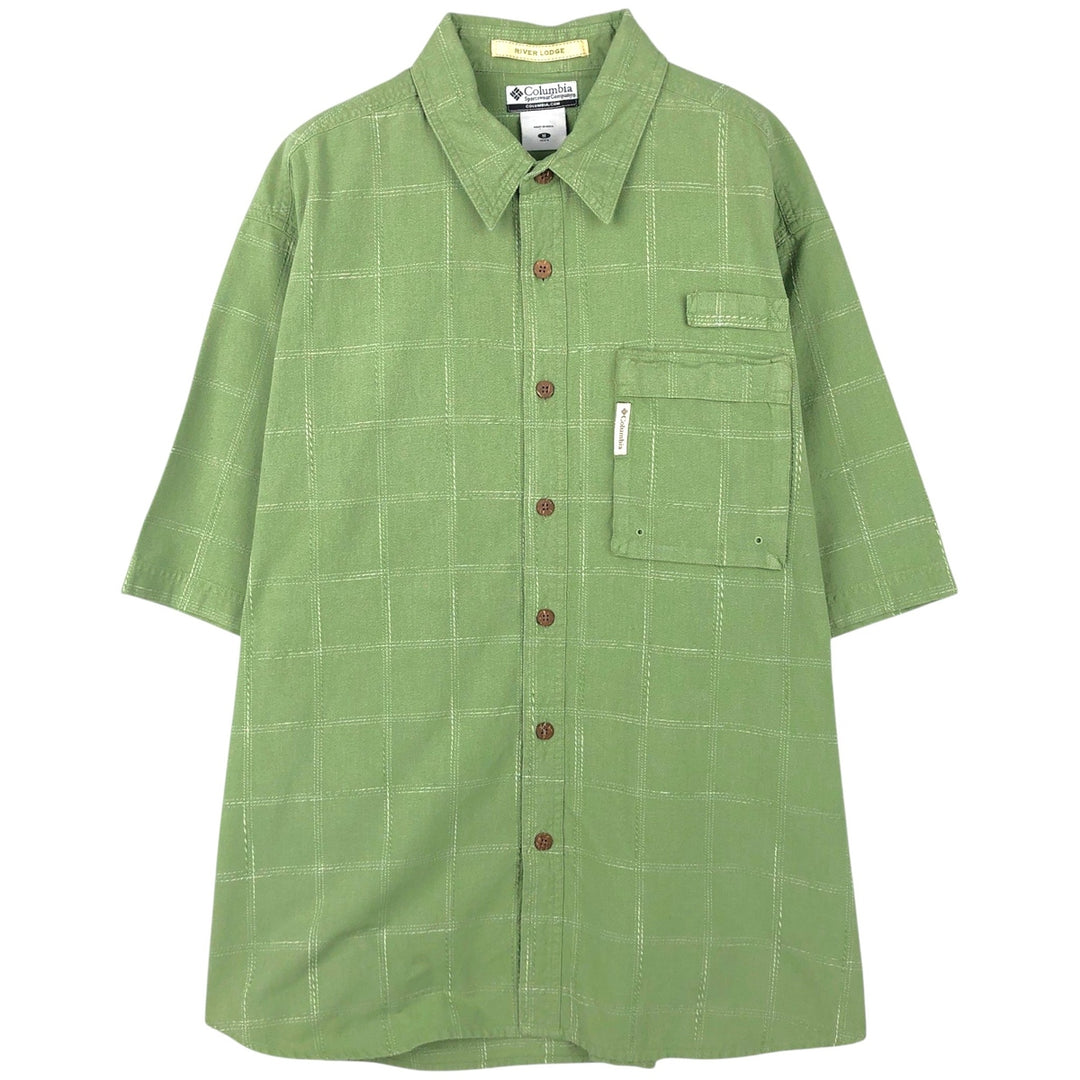 Columbia RIVER LODGE Short-Sleeve Cotton Check Shirt, Men's Size M (approx.) cotton green type Vintage Second Hand