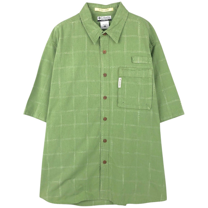 Columbia RIVER LODGE Short-Sleeve Cotton Check Shirt, Men's Size M (approx.) cotton green type Vintage Second Hand
