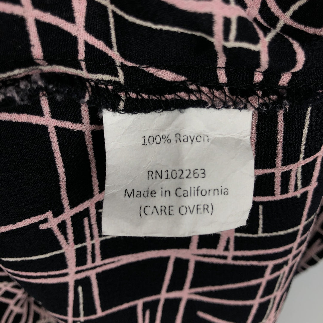 ~90'S Sonny Leisure all-over print short-sleeved open-collar rayon shirt, boxy fit, made in USA, men's size L equivalent, vintage. Rayon black type Vintage Second Hand