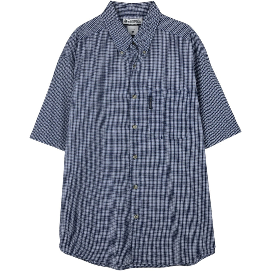 2000'S Columbia Short Sleeve Button-Down Check Shirt, Men's Size Medium cotton blue type Vintage Second Hand