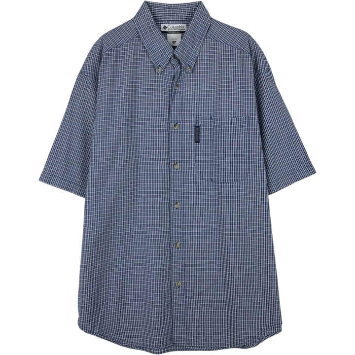 2000'S Columbia Short Sleeve Button-Down Check Shirt, Men's Size Medium cotton blue type Vintage Second Hand