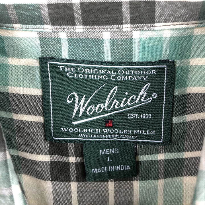 2000'S Woolrich Short-Sleeve Cotton Check Shirt, Men's Size L (approx.) cotton green type Vintage Second Hand