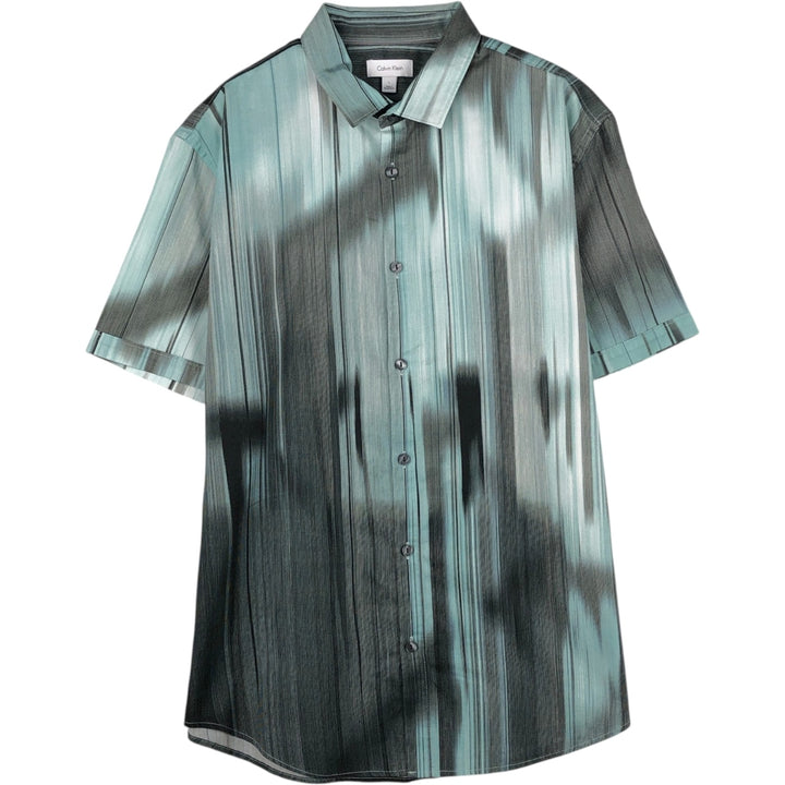 2000'S Calvin Klein all-over print short-sleeved cotton shirt, men's size L (approx.) cotton Emerald green Vintage Second Hand
