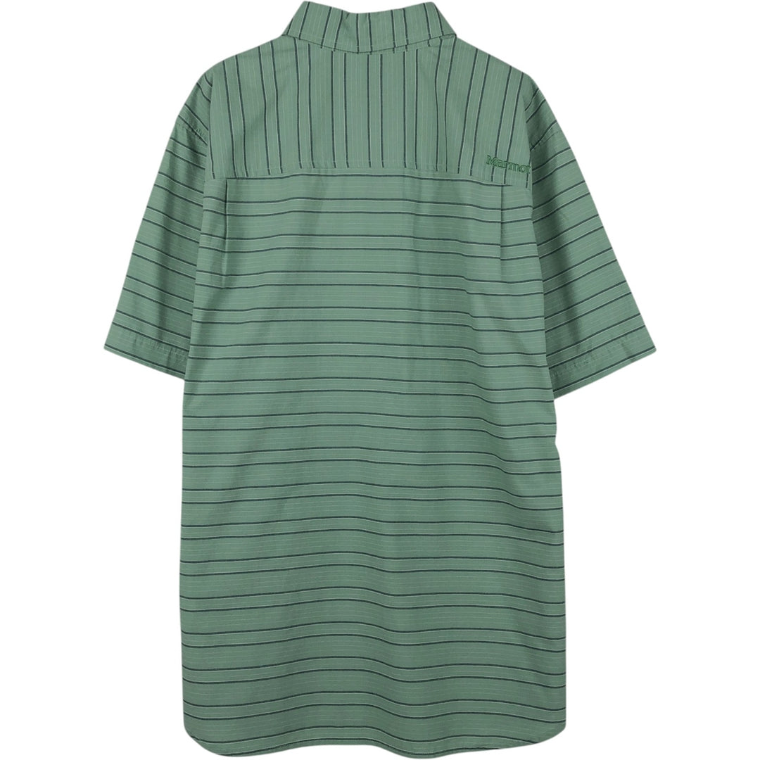 Marmot Border Pattern Pullover Short-Sleeve Cotton Shirt, Men's Size L (approx.) Organic cotton green type yellow green Vintage Second Hand