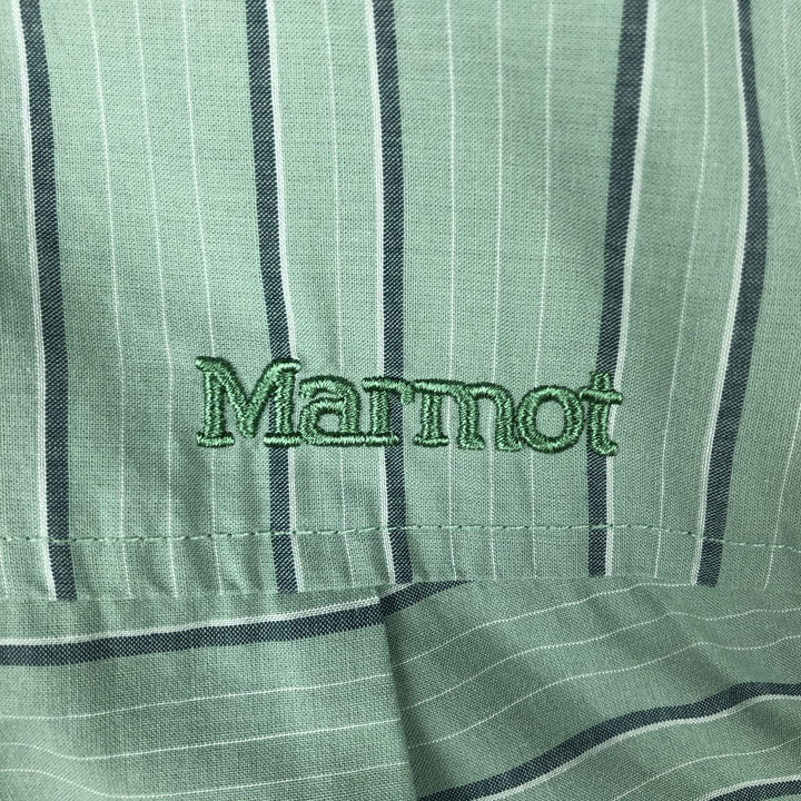Marmot Border Pattern Pullover Short-Sleeve Cotton Shirt, Men's Size L (approx.) Organic cotton green type yellow green Vintage Second Hand