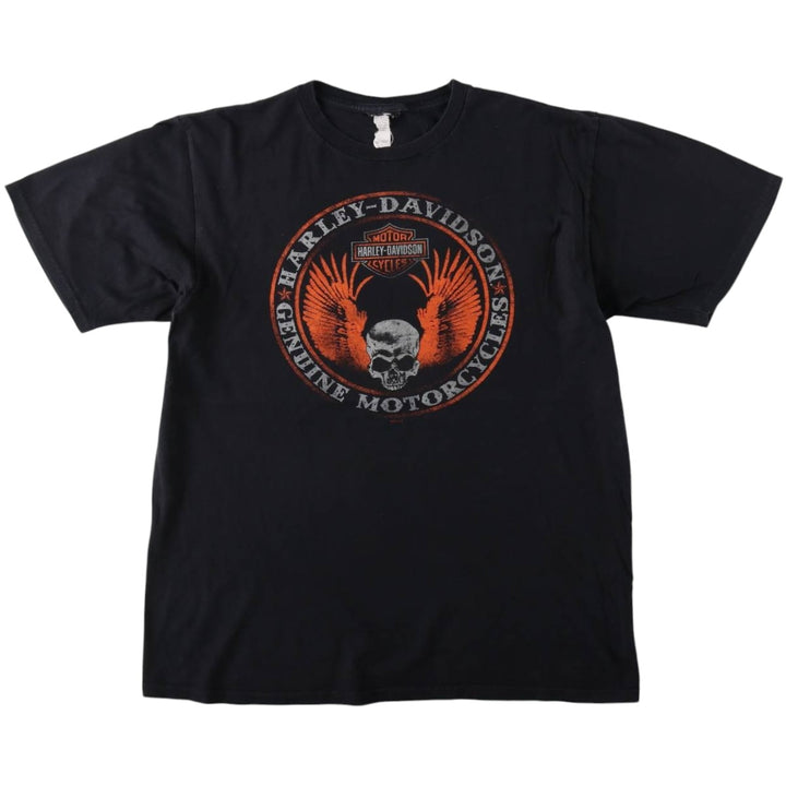 Harley-Davidson Skull Pattern Skull Wing Motorcycle Bike T-shirt Men's L size cotton black type Vintage Second Hand