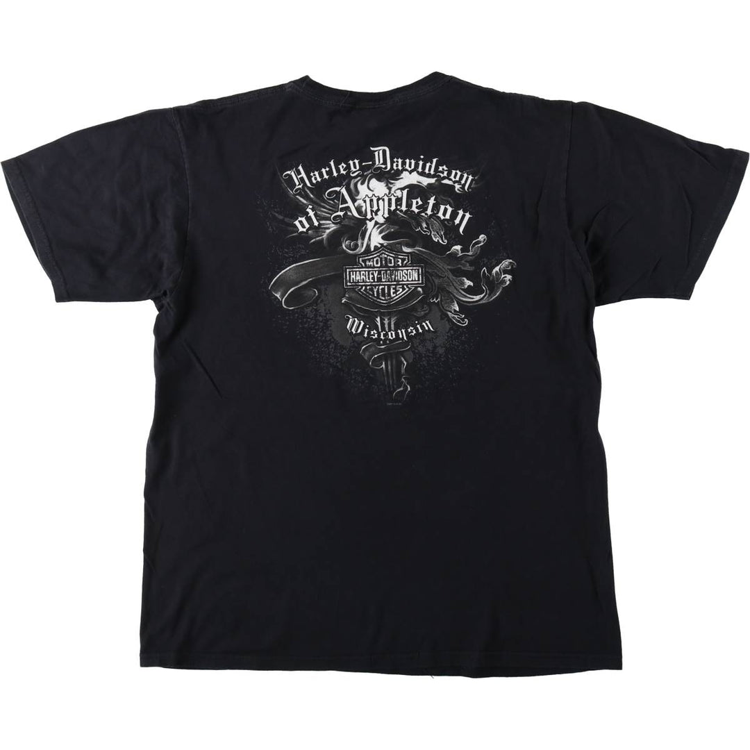 Harley-Davidson Skull Pattern Skull Wing Motorcycle Bike T-shirt Men's L size cotton black type Vintage Second Hand