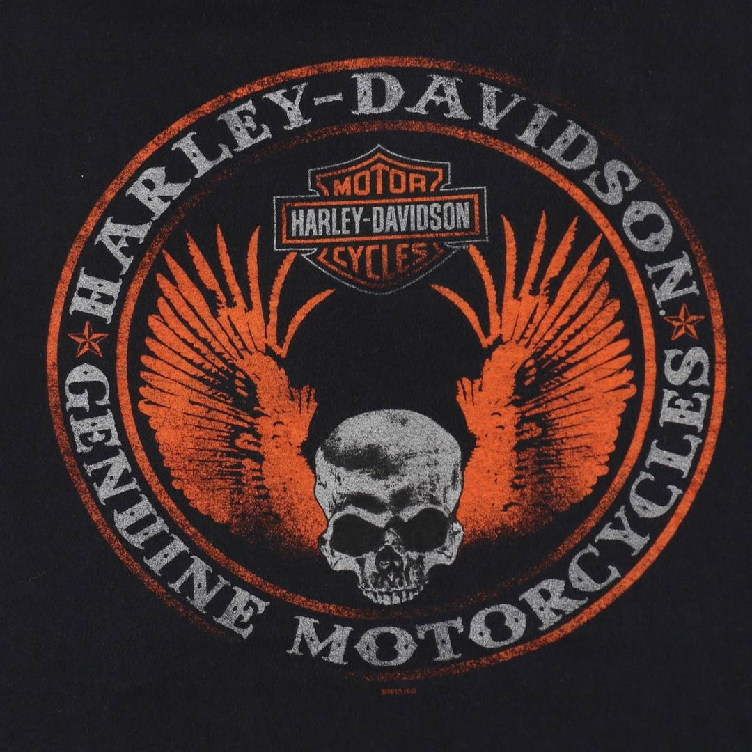 Harley-Davidson Skull Pattern Skull Wing Motorcycle Bike T-shirt Men's L size cotton black type Vintage Second Hand