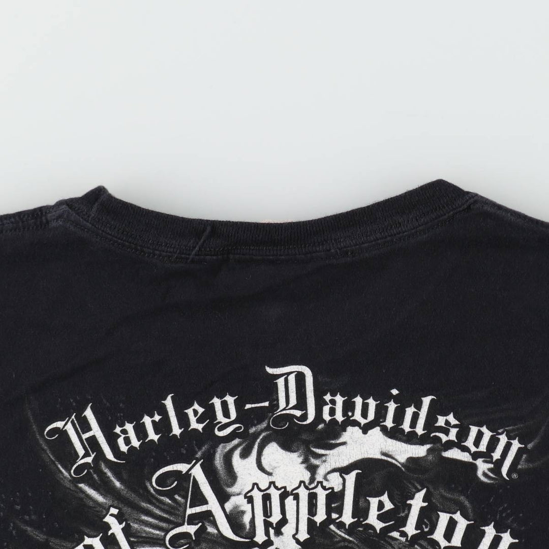 Harley-Davidson Skull Pattern Skull Wing Motorcycle Bike T-shirt Men's L size cotton black type Vintage Second Hand
