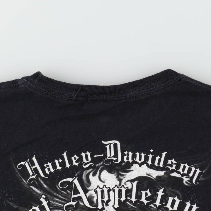 Harley-Davidson Skull Pattern Skull Wing Motorcycle Bike T-shirt Men's L size cotton black type Vintage Second Hand