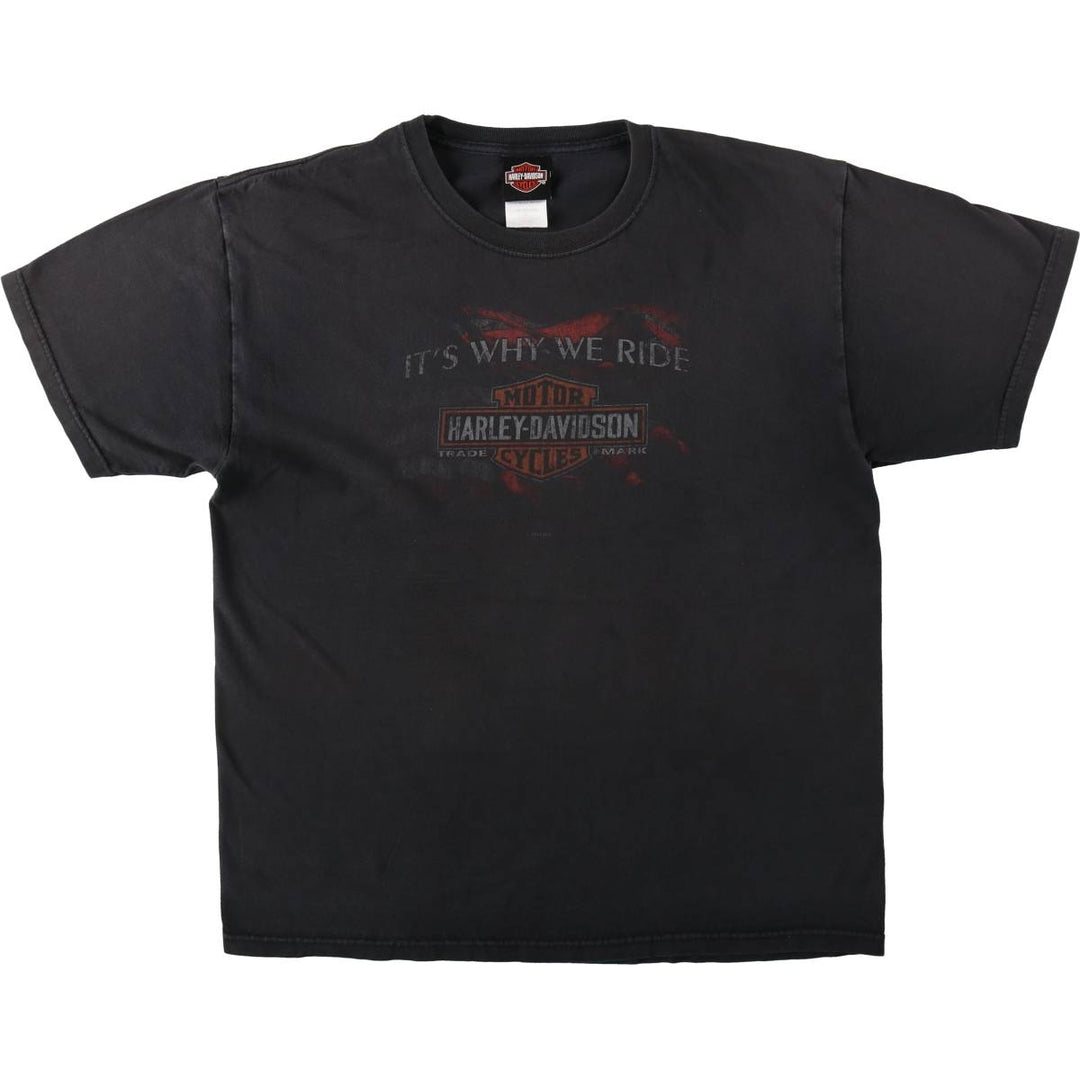 Harley-Davidson Motorcycle T-Shirt, Made in USA, Men's Size L (equivalent), Double-Sided Print cotton black type Vintage Second Hand