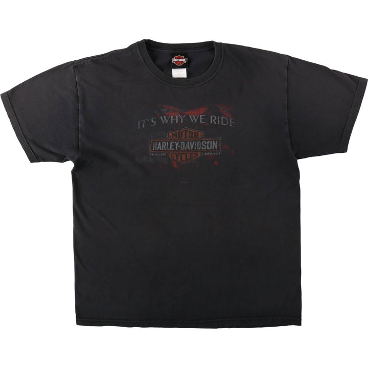 Harley-Davidson Motorcycle T-Shirt, Made in USA, Men's Size L (equivalent), Double-Sided Print cotton black type Vintage Second Hand