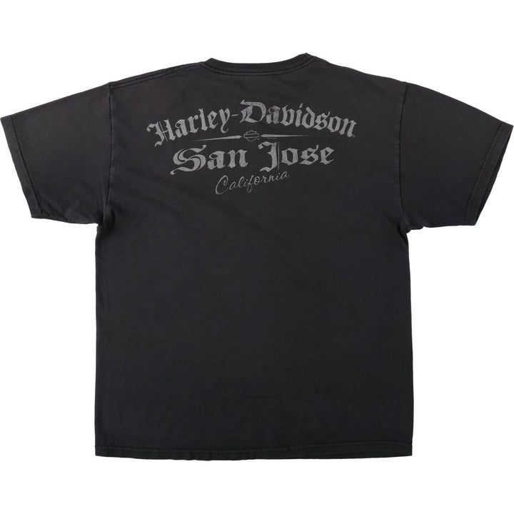 Harley-Davidson Motorcycle T-Shirt, Made in USA, Men's Size L (equivalent), Double-Sided Print cotton black type Vintage Second Hand