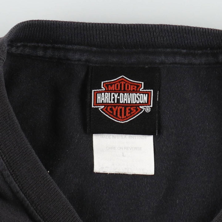 Harley-Davidson Motorcycle T-Shirt, Made in USA, Men's Size L (equivalent), Double-Sided Print cotton black type Vintage Second Hand
