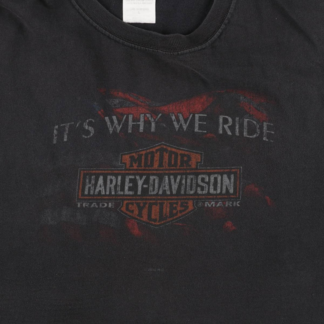 Harley-Davidson Motorcycle T-Shirt, Made in USA, Men's Size L (equivalent), Double-Sided Print cotton black type Vintage Second Hand