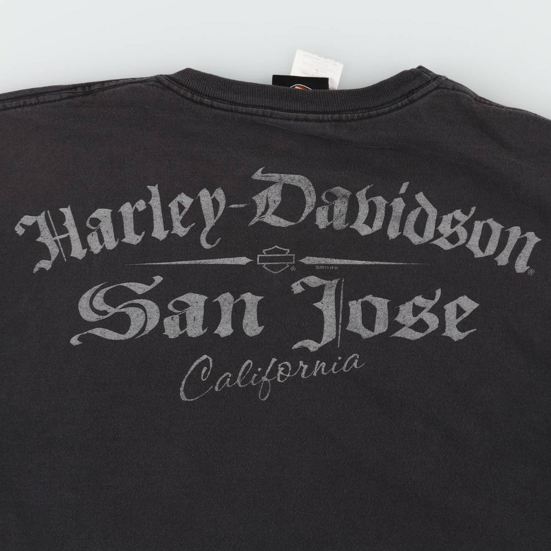Harley-Davidson Motorcycle T-Shirt, Made in USA, Men's Size L (equivalent), Double-Sided Print cotton black type Vintage Second Hand