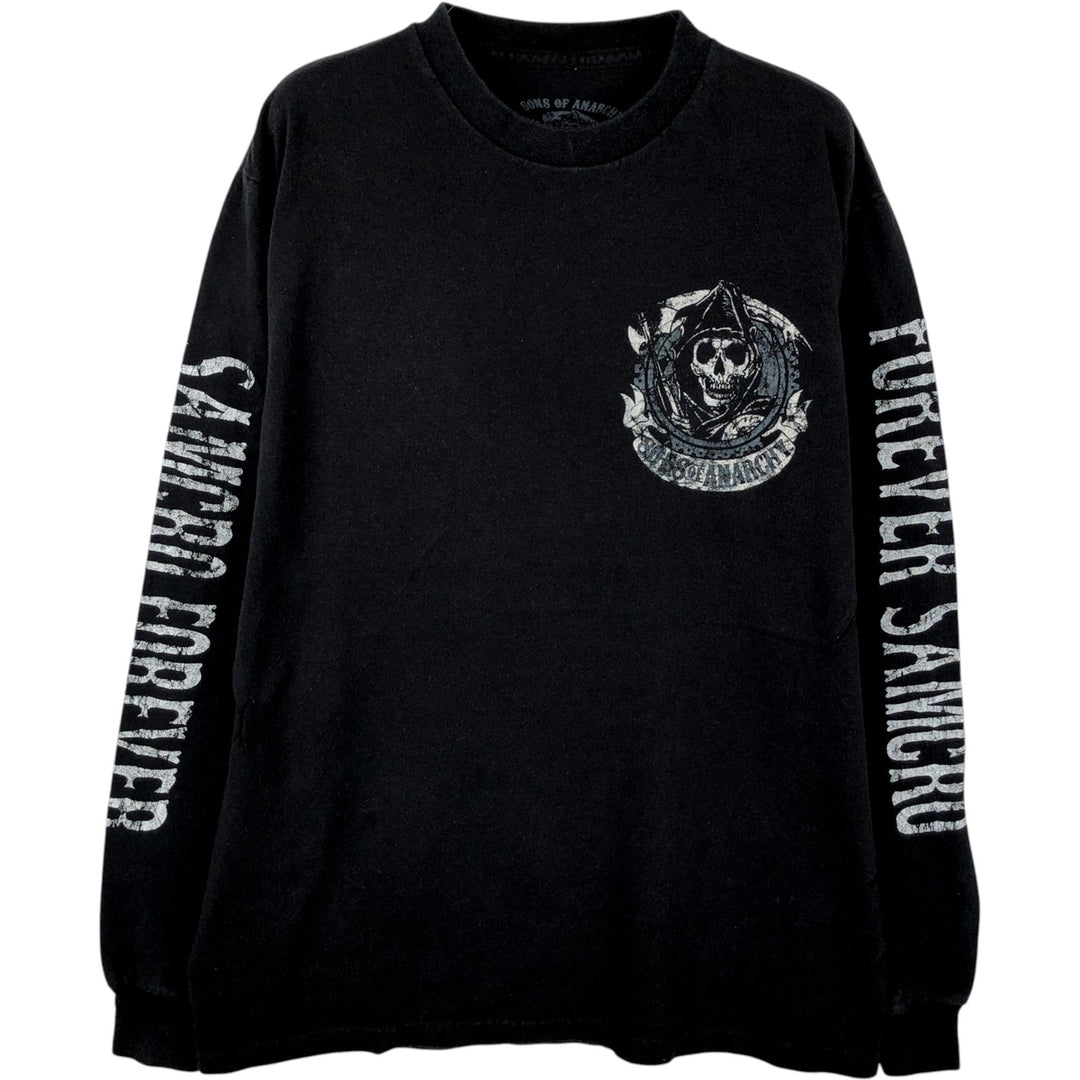 SONS OF ANARCHY Skull Pattern Movie Long-Sleeve T-Shirt (Men's Size M) cotton black type Vintage Second Hand