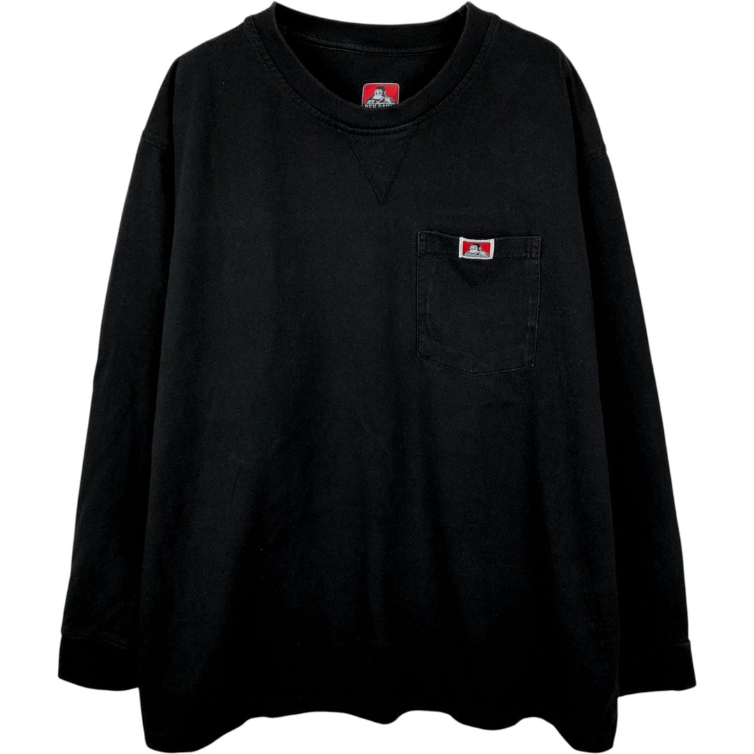 Ben Davis plain pocket long-sleeved T-shirt, men's size XL. cotton black type Vintage Second Hand