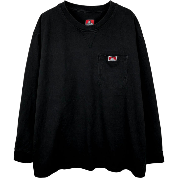 Ben Davis plain pocket long-sleeved T-shirt, men's size XL. cotton black type Vintage Second Hand