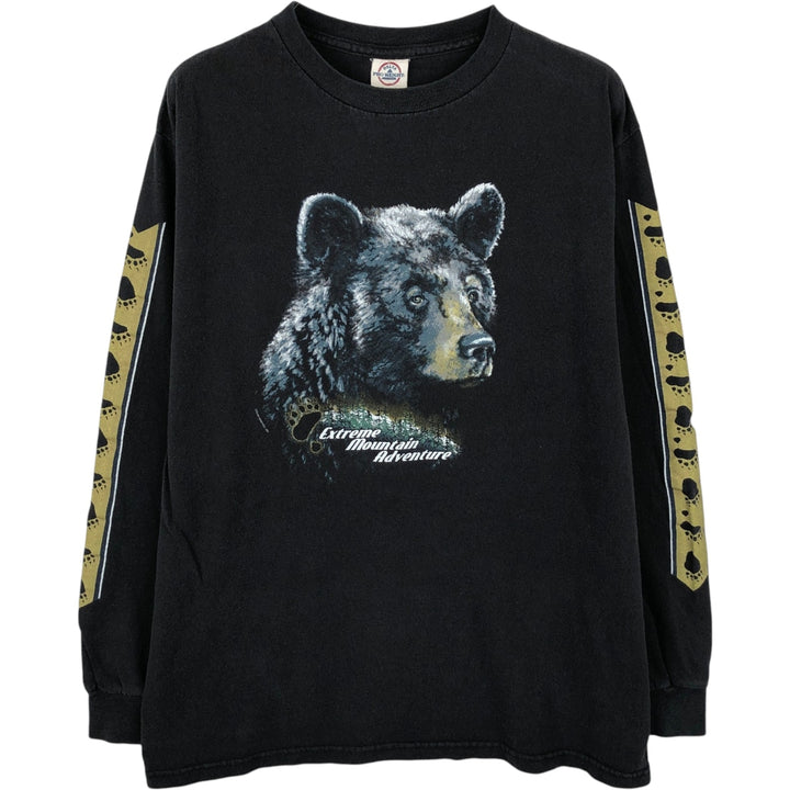 2000'S Delta Bear Pattern Long-Sleeve T-Shirt (Men's Size L) cotton black type Vintage Second Hand