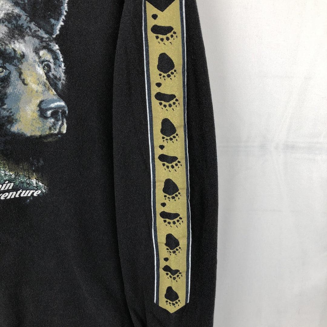 2000'S Delta Bear Pattern Long-Sleeve T-Shirt (Men's Size L) cotton black type Vintage Second Hand
