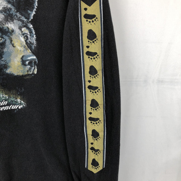 2000'S Delta Bear Pattern Long-Sleeve T-Shirt (Men's Size L) cotton black type Vintage Second Hand