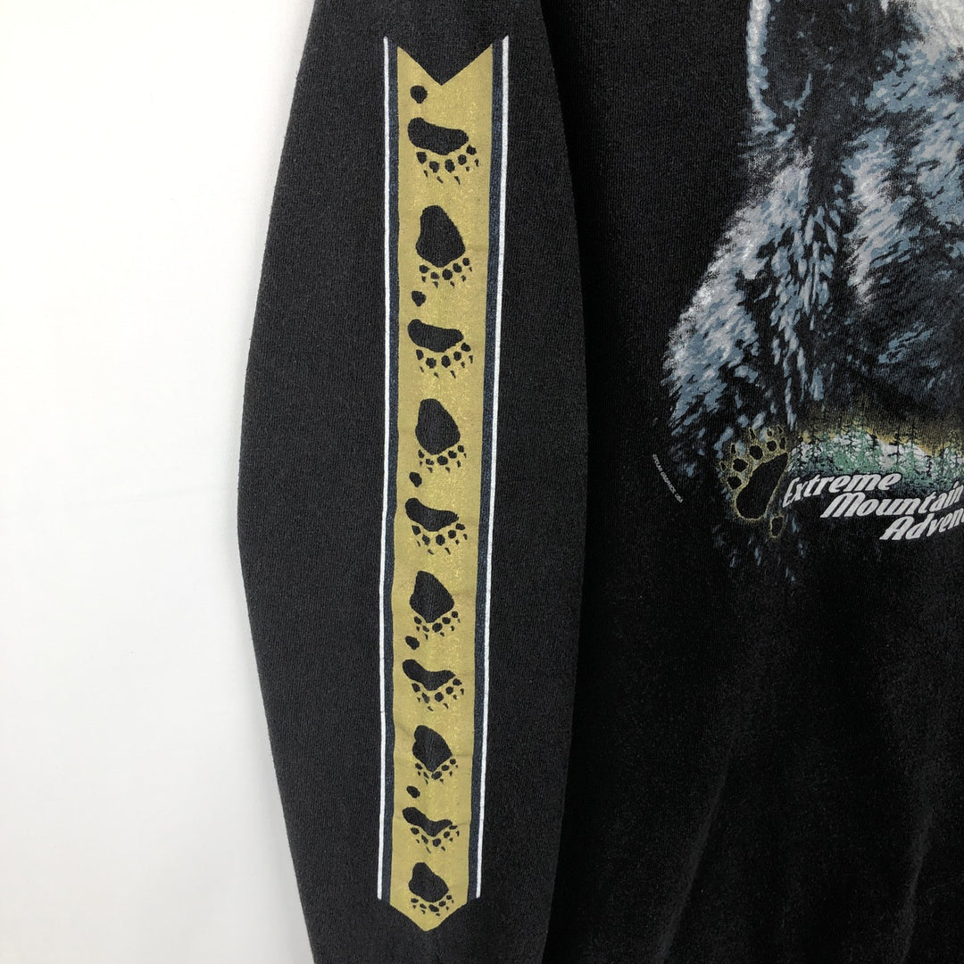 2000'S Delta Bear Pattern Long-Sleeve T-Shirt (Men's Size L) cotton black type Vintage Second Hand