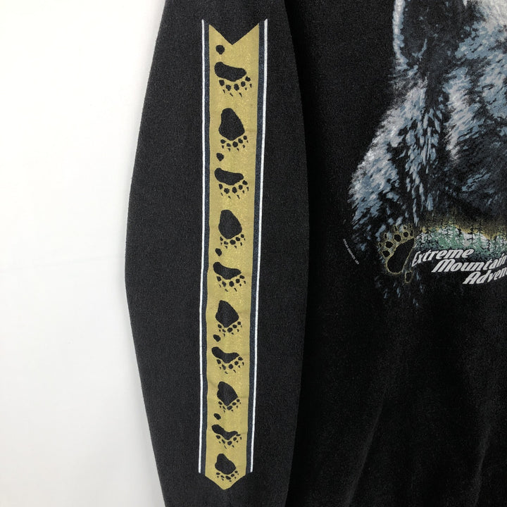 2000'S Delta Bear Pattern Long-Sleeve T-Shirt (Men's Size L) cotton black type Vintage Second Hand