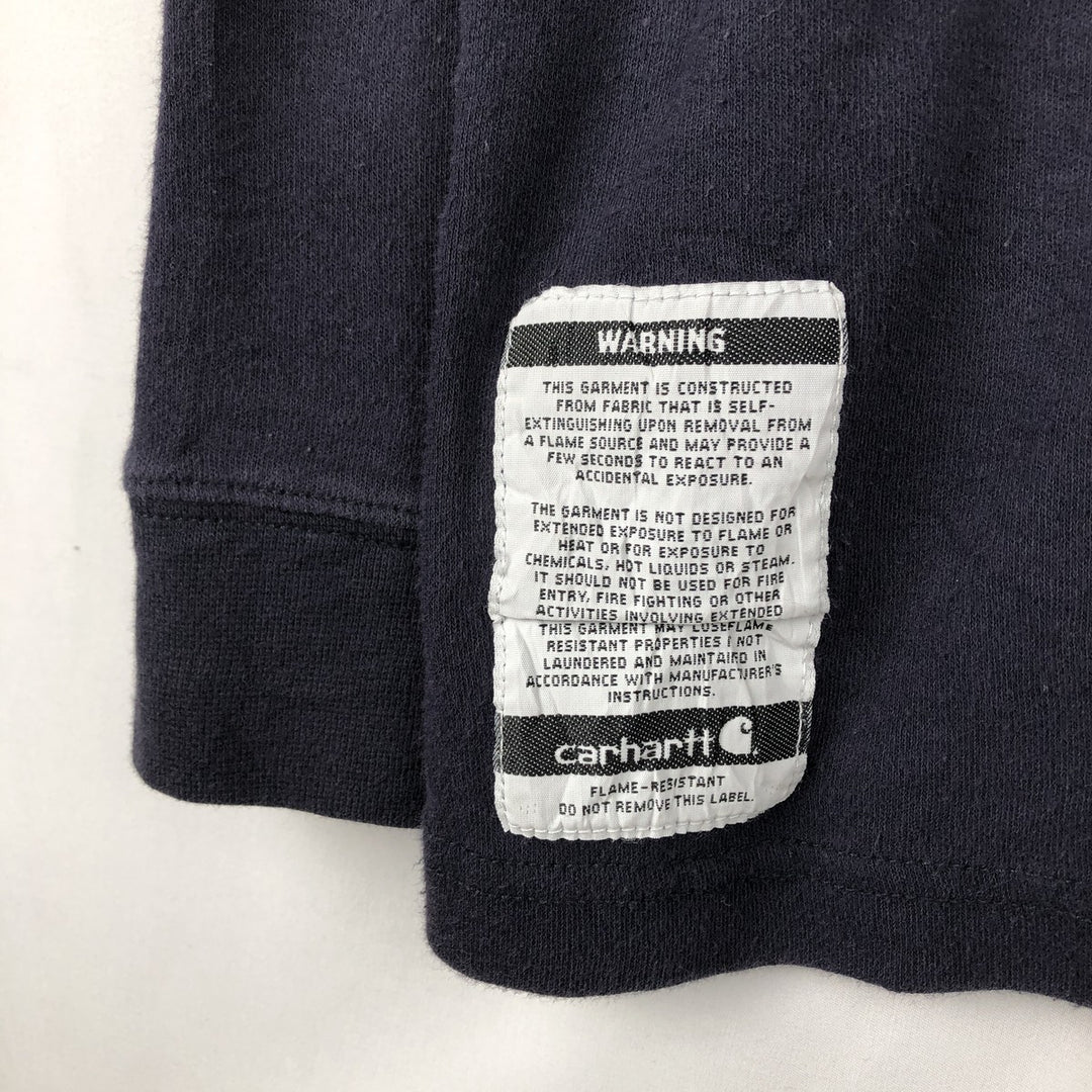 Carhartt FR Series Half-Button Plain Pocket Long-Sleeve T-Shirt (Men's Size L) Modacrylic navy blue type Vintage Second Hand