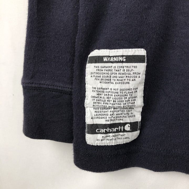 Carhartt FR Series Half-Button Plain Pocket Long-Sleeve T-Shirt (Men's Size L) Modacrylic navy blue type Vintage Second Hand