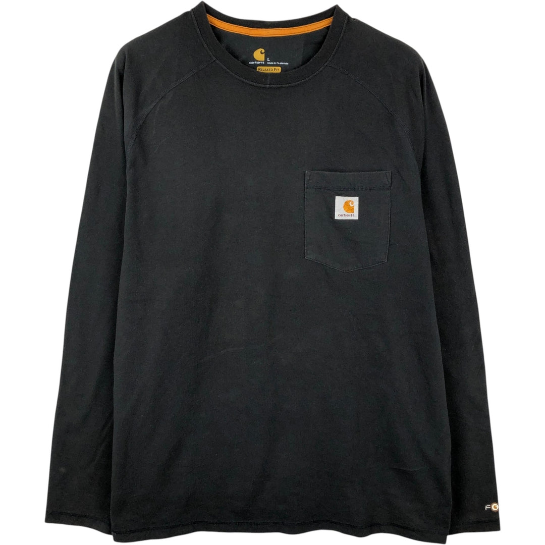 Carhartt Relaxed Fit Plain Pocket Long-Sleeve T-Shirt (Men's Size L) cotton black type Vintage Second Hand