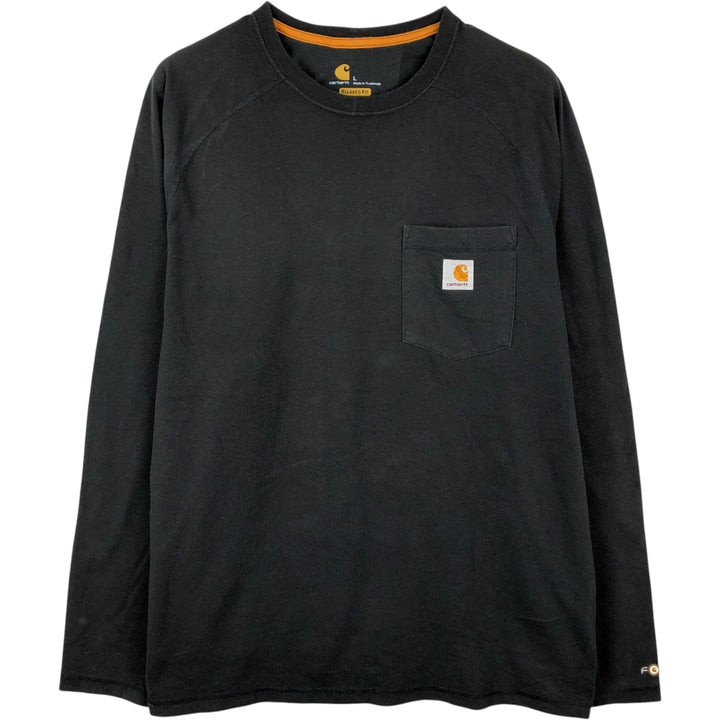 Carhartt Relaxed Fit Plain Pocket Long-Sleeve T-Shirt (Men's Size L) cotton black type Vintage Second Hand